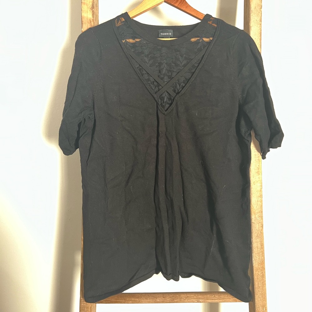 Torrid short sleeved sweater with lace neckline